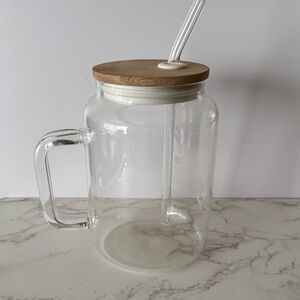 Clear Glass Jar with Bamboo Lid and Straw